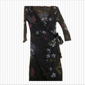 3/$30 SWEET PEA Sheer Black Floral Wrap Dress